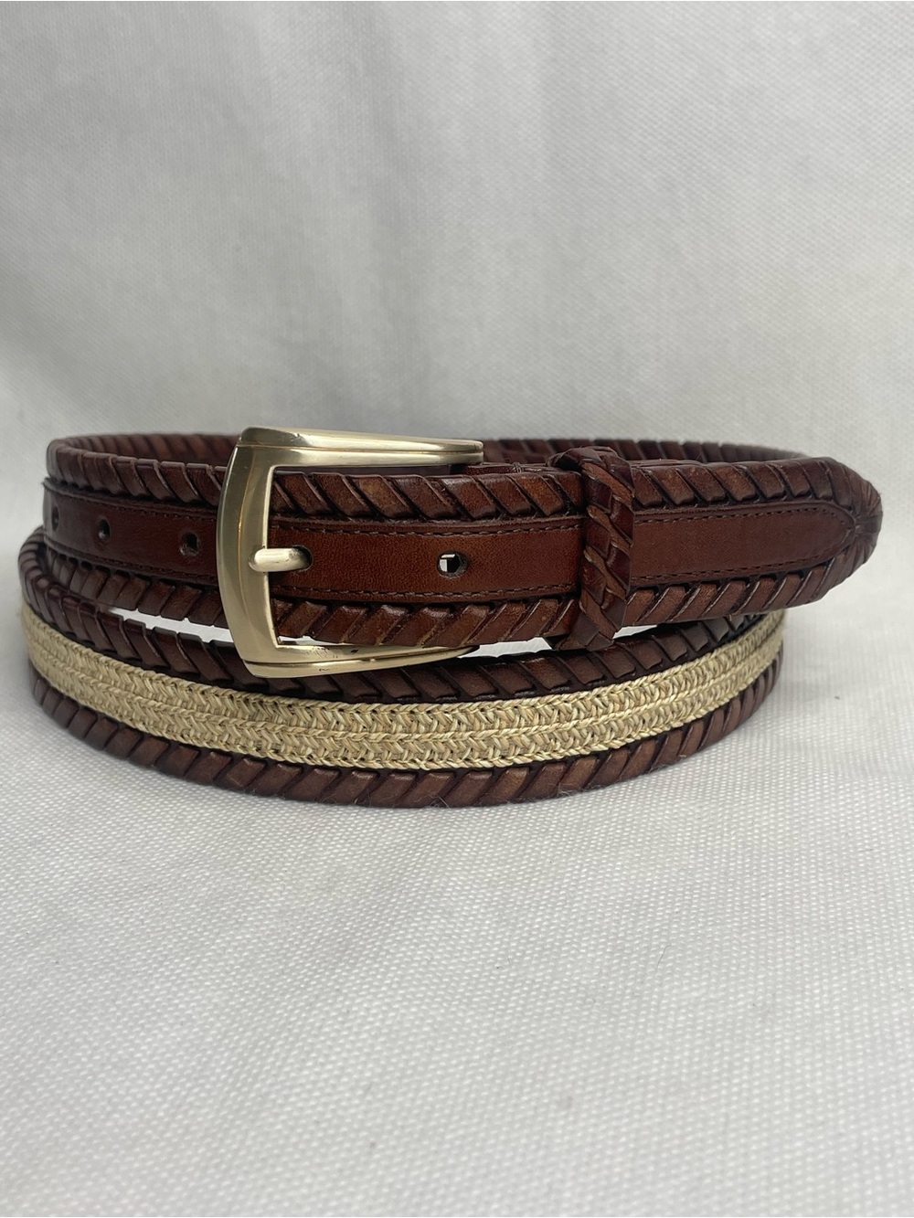 Trafalgar Braided Leather Corded Rope Belt Mens Size 40 Brown Tan Cream Western